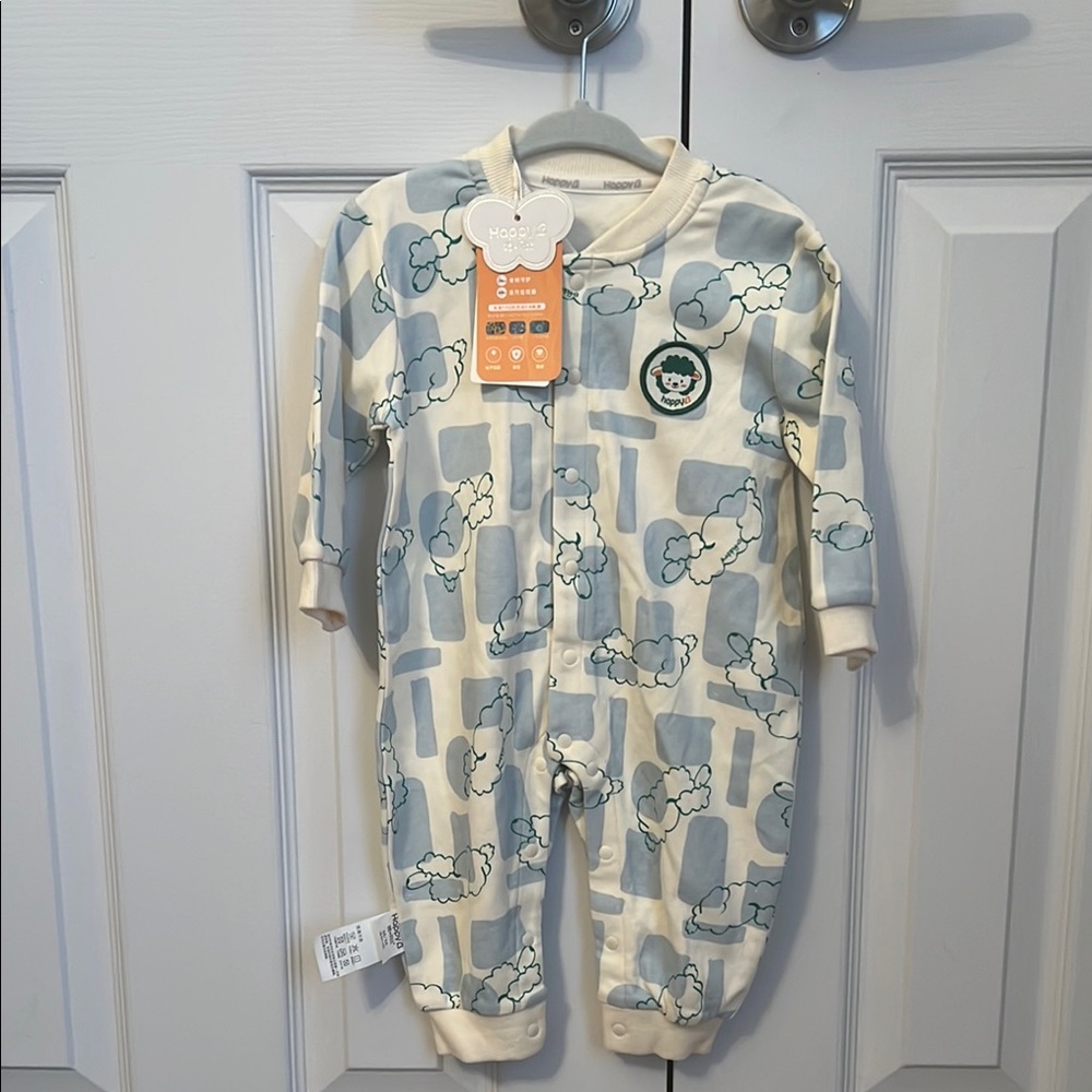Cloud Print Kids One Piece - Cream and Blue